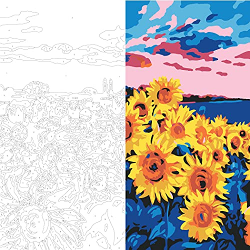 Plaid Sunflower Meadow Modern Kit, 14" x 14" Paint by Numbers for Adults and Kids, Easy-to-Follow DIY Crafts, Art Supplies with A Textured Finish, Plaid