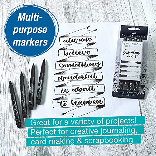 Faber-Castell Pitt Artist Pens Essential Set - 4 Black Markers, Variety of Nibs Faber-Castell