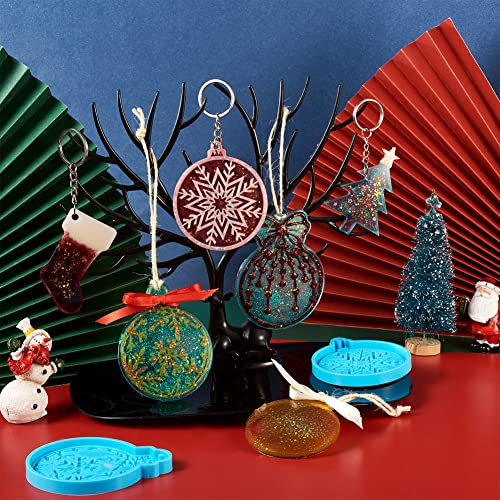 Boutigem 6Pcs Christmas Theme Pendant Silicone Molds Xmas Socks Ring Bell Epoxy Resin Mould with Jute Cord for Keychain Christmas Tree Ornaments DIY Boutigem