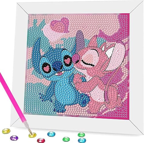 5D Diamond Painting Kits for Kids with Wooden Frame - Stitch Diamond Art for Kids Ages 6-8-10-12,DIY Art and Crafts Big Gem Gift Diamond Dots Ammklfh