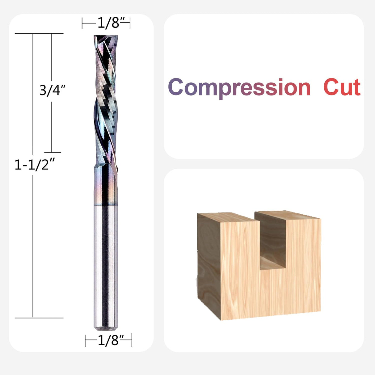 SpeTool 5Pcs Carbide Compression Router Bit Up&Down Cut 1/8 inch Cutting Dia for CNC Mill Machine Wookwork 3D Profile Detail Engraver Carving SpeTool