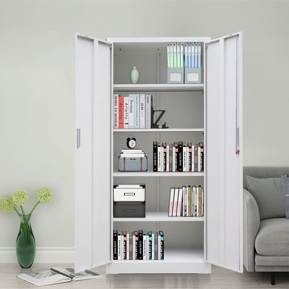 YEEZER Metal Storage Cabinet with Locking Doors and Shelves, 71" Large Garage Locker with 4 Adjustable Shelves, Steel File Cabinet for Office, YEEZER