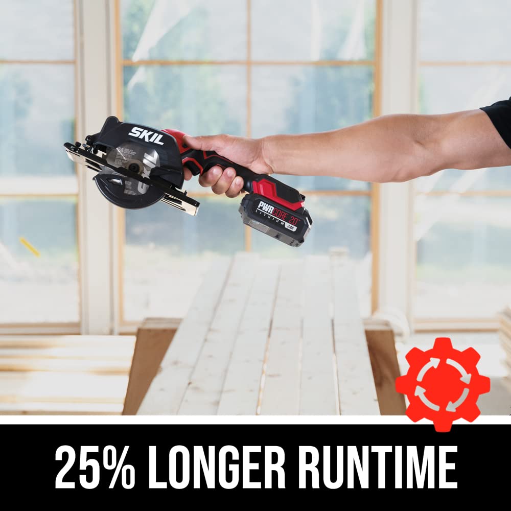 SKIL PWRCORE 20 Brushless 20V 4-1/2 In. Compact Lightweight One-hand Circular Saw Kit with Up to 6,000 RPM Includes 2.0Ah PWR CORE 20 Lithium Battery Skil