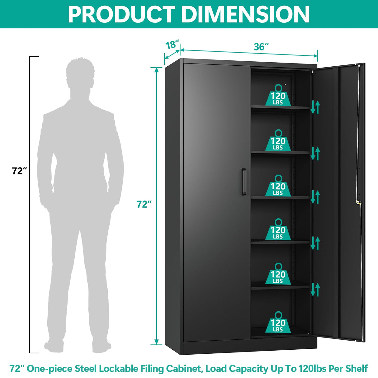 Metal Garage Storage Cabinet with 2 Doors and 5 Adjustable Shelves 72" Pantry Cabinet Utility Storage Cabinet Locking Steel Storage Cabinet Utility SISESOL
