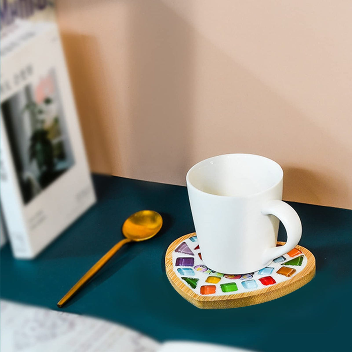 DIY Mosaic Bamboo Coasters, Blank Base Trays, Drinking Cup Coaster, Plant Coaster, Art Plate (6 Pack, Mosaic Tiles not Included) FKYzixeh