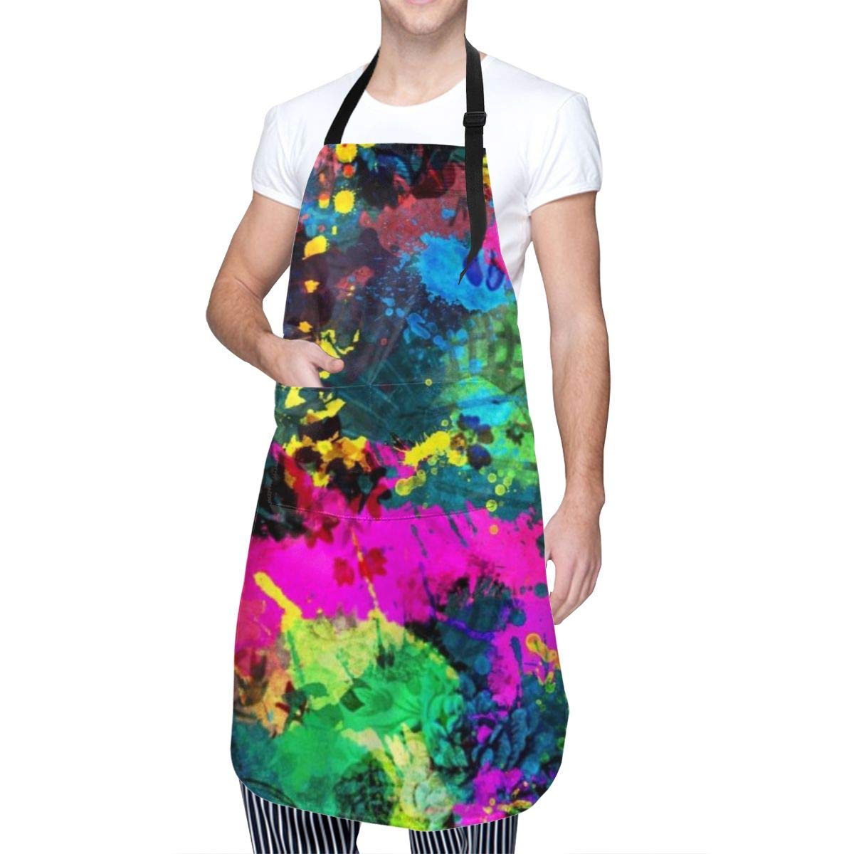 Deaowangluo Adult Size Adjustable Bib Colorful Paint Splatter Apron Extra Long Ties with Tool Pockets for Gifts-Home Kitchen Baking Deaowangluo