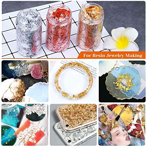 Gold Foil Flakes for Resin, Paxcoo Imitation Gold Foil Flakes Metallic Leaf for Nails, Painting, Crafts, Slime and Resin Jewelry Making (Gold, PAXCOO