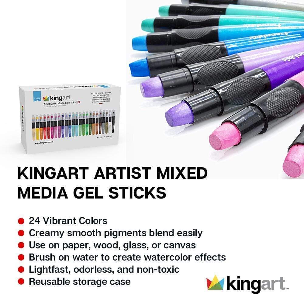 KINGART 580-24 GEL STICK Set, Artist Pigment Crayons, 24 Unique Colors, Water Soluble, Creamy, and Odorless, Use on Paper, Wood, Canvas and more KINGART