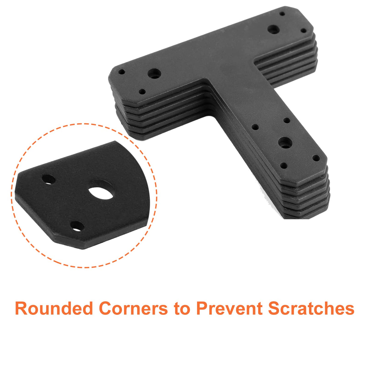 6 Pack Steel T Bracket for Wood, Black Pergola Brackets, Heavy-Duty Mending Plates for Wood, Flat Straight Steel Repair Fixing T Plate Bracket, elifeconnection