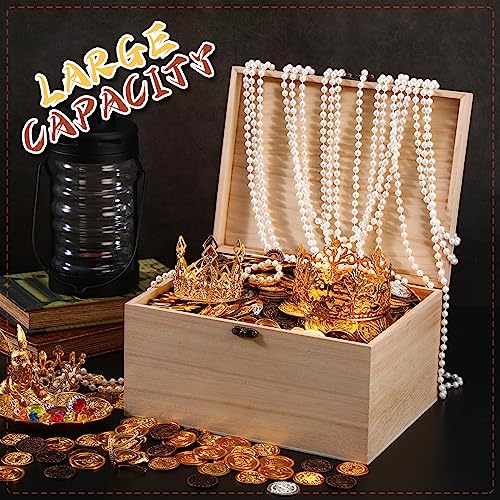 6 Pcs Large Unfinished Wooden Box with Hinged Lid and Front Clasp, Rectangle Unpainted Crafts DIY Wood Boxes Treasure Chest Stash Box for Art Gifts Yookeer
