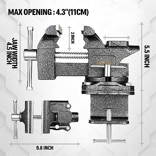Updated 2-In-1 Bench Vise or Table Vise 4.5 Inch, Clamp Vice for Workbench Constructed with Cast Steel, Heavy Duty Workbench Vise Swivel for Gottinfurt