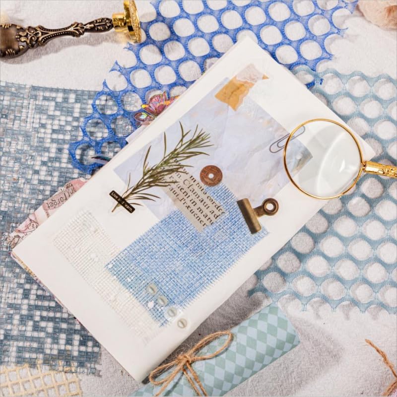 Diuhofart 90 Sheets Handmade Scrapbook Supplies Paper Mesh Kit, Morandi Textured Paper Sheet Mix Mesh Fabric Materials 7.1x5.2 Inches for Diuhofart