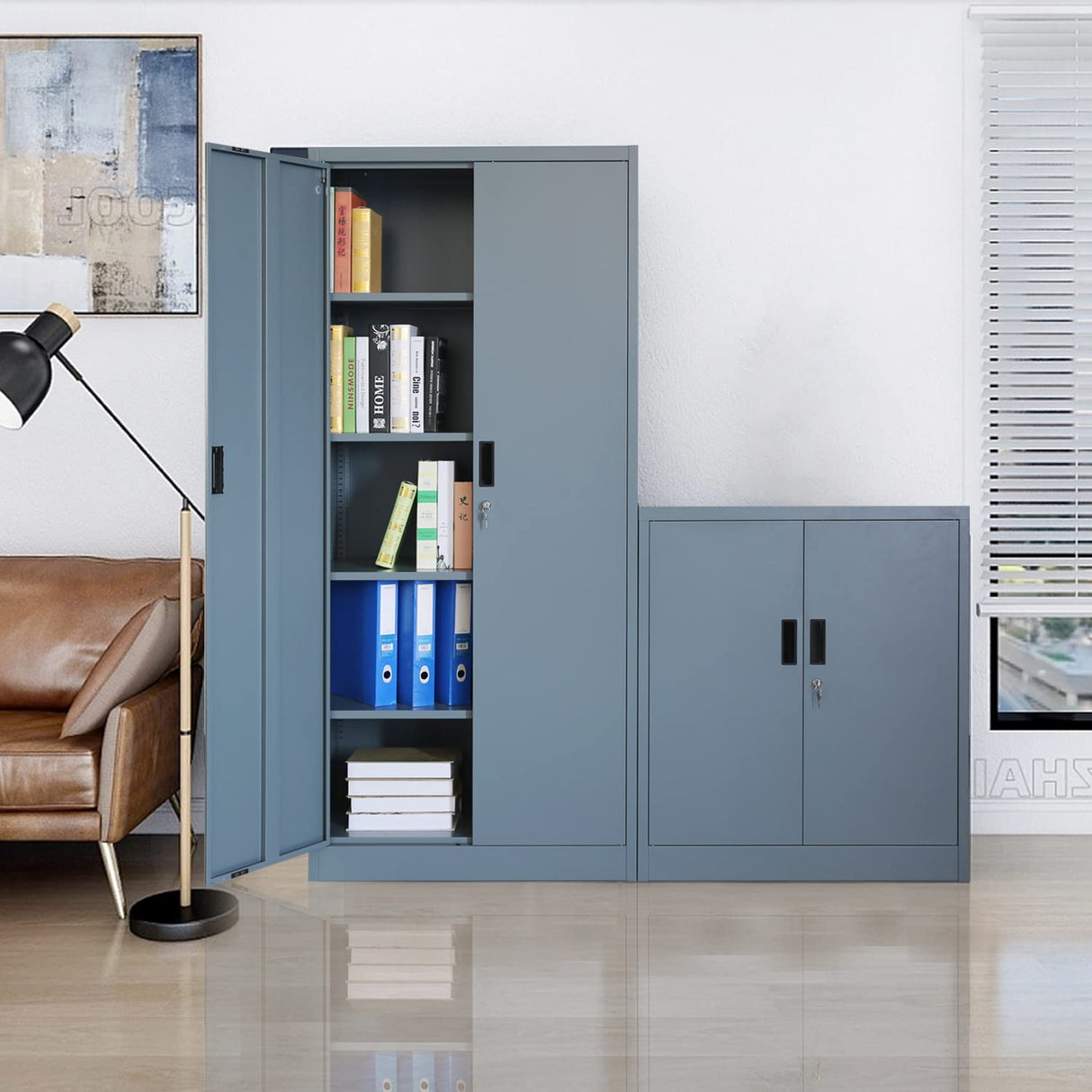 BESFUR Metal Storage Cabinet, Steel Locking Storage Cabinet with 2 Doors and 4 Shelves for Garage, Office, Classroom BESFUR