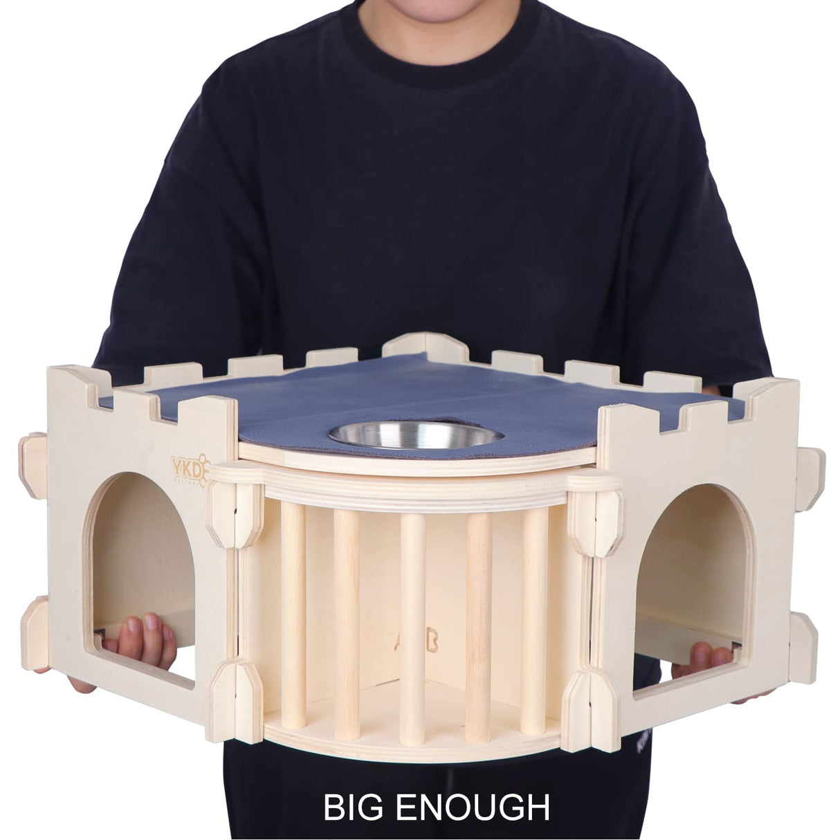 Large Guinea Pig Castle, Natural Wood Rabbit House with Ladder and Hay Feeder, Small Animal Hideout for Rabbit Guinea Pig Hedgehog Chinchilla YKD