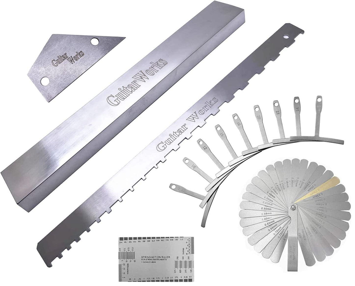 jiayouy Set of 14 Pieces Luthier Tools Set Guitar Neck Notched Straight Edge 9pcs Guitar Radius Gauge String Action Gauge Ruler Fret Rocker Fret Jiayouy