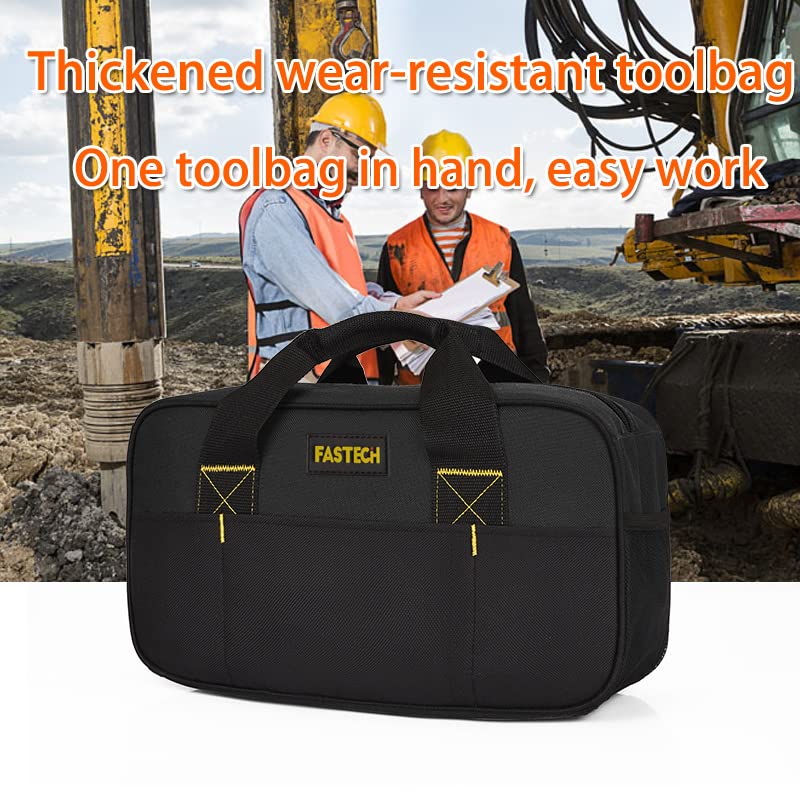 FASTECH 14 Inch Small Tool Bag,Wide Mouth Tool Tote Bag,Waterproof Tool Organizer Bag,Electricians Repairman Tools Tote Bag Double Fabric Storage Bag FASTECH