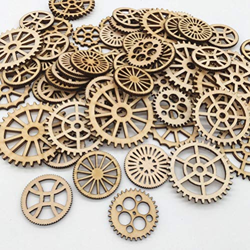 Amosfun Unfinished Wooden Cutouts Gear Shape Wood Discs Slices Embellishments for Craft DIY Decoration 50pcs Amosfun