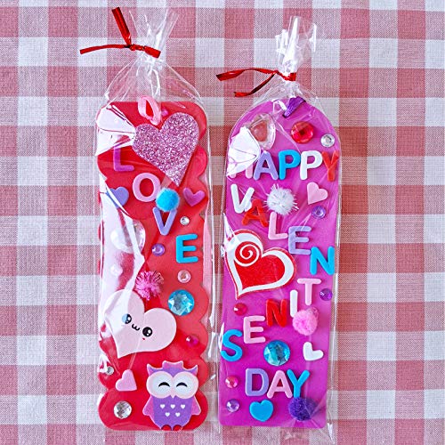 36 Sets Valentine Decorations DIY Bookmarks Valentine Craft Kit Blank Foam Bookmarks with Assorted Smile Face Hearts Owl Alphabets Stickers for Kids Winlyn