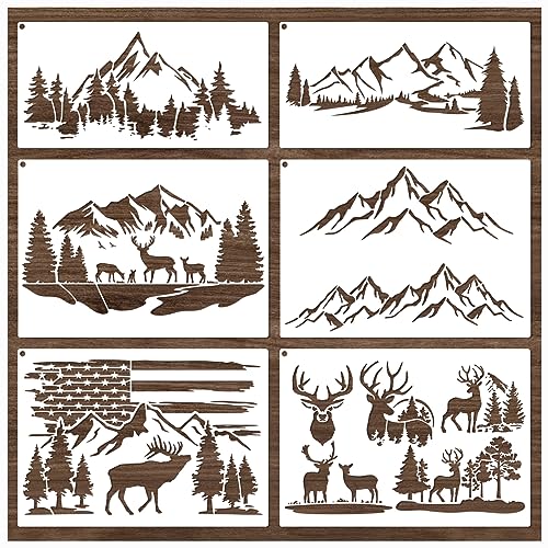 22pcs Forest Wildlife Animal Stencils, Bear Wolf Deer Pine Tree Stencils  Template Reusable Mountain Panda Winter Wood Burning Stencils for Painting  on