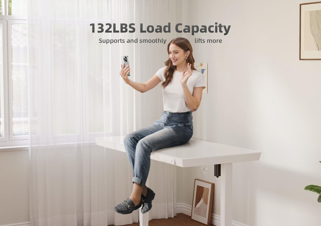 YDN Glass Standing Desk with Drawers, 48 x 24 Inch Electric Stand Up Desk with USB Ports, Adjustable Height Desk for Home Office, White YDN