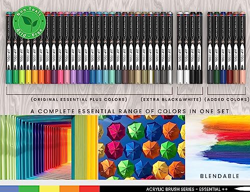 36 Flexible Brush Tip Acrylic Paint Pens Markers Set 1-7mm Line for Rock Painting, Brush Lettering, Scrapbooking, Glass, Mugs, Wood, Metal, Canvas, TOOLI-ART