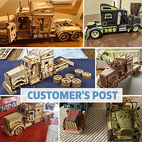 RoWood Model Car Kit to Build,3D Wooden Puzzle, Scale Mechanical Vehicle Model Building Kits, Best Toys Gift for Adults & Teens - Heavy Truck RoWood