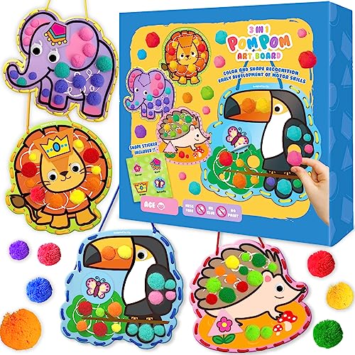 Funto Rainbow Pom Pom Painting Art Kit - 1100+ Colorful Pom Poms and  Supplies Included, Canvas and Premium Frame for Home Decor, DIY Painting  for Kids