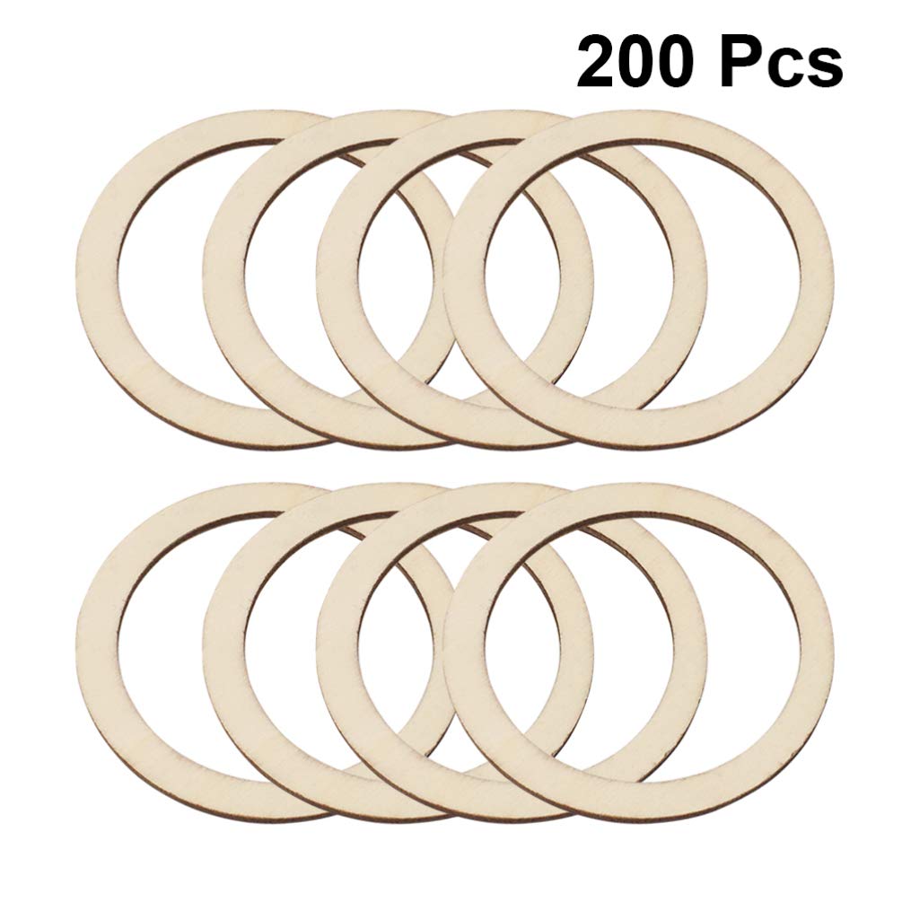 200pcs Flat Round Wood pnedant Unfinished Wood DIY Craft Decor Hollowed Wooden Slice Wood Wreath Ring Unfinished Wood Circles Floral Hoops Decor SUPVOX