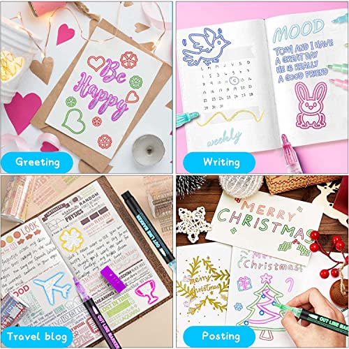 Double Line Outline Markers, 36 Colors Super Squiggles Shimmer Outline Marker Pen Set, Self Outline Metallic Markers Glitter Writing Drawing Pens for Hoxida