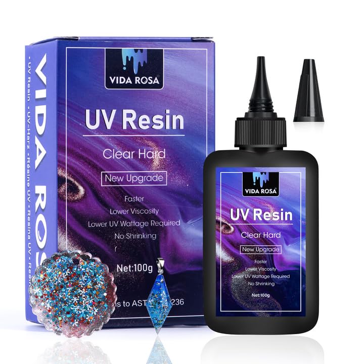 UV Resin 100g- VIDA ROSA RESIN Crystal Clear Hard Ultraviolet Curing Epoxy Resin For Jewellry Making Art Pendants, Earrings, Necklaces, Bracelets, VidaRosa