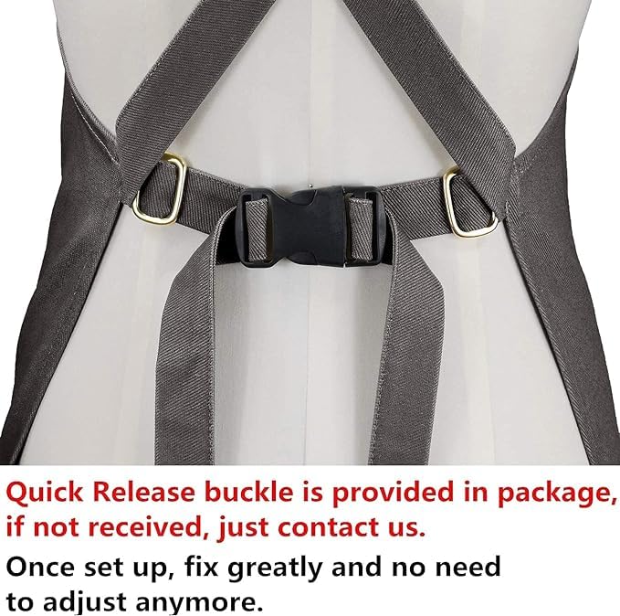 Sturdy Thick Professional Artist Apron, Cross Back + Fasten/Quick Release Buckle + 6 Pockets with 1 Zipper Pocket + 2 Towel Loops For Artist Kitchen, Aiden Brothers