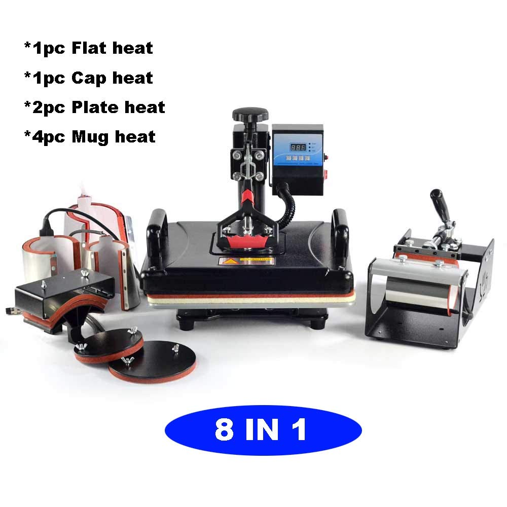 8 in 1 Heat Press Machine Digital Combo Heat Transfer Sublimation Print Machine T-Shirts/Mug/Plate/Cap/Cup Swing Away Heat Transfer Machine (8 in 1 MYSUB
