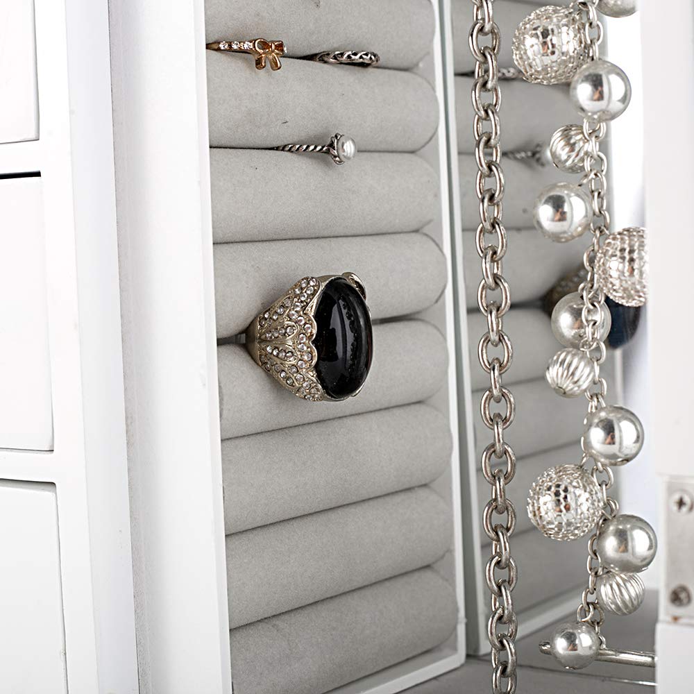 ZGZD White Jewelry Box Wooden Makeup and Accessories Organizer Girls Ring Storage with 4 Drawers and Swing Door ZGZD