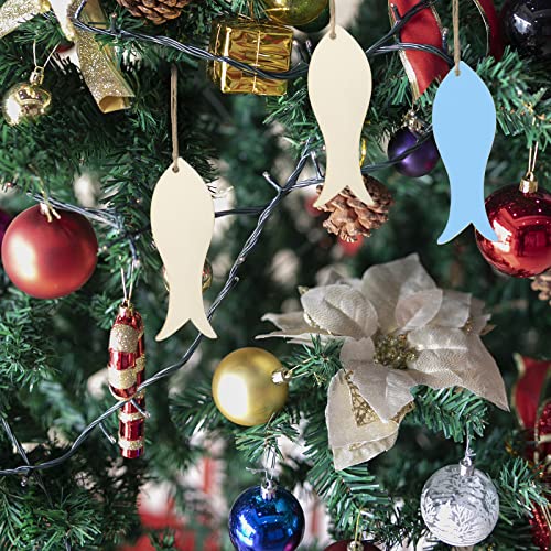 Mini Fish Hanging Wood Sea Fish Shape Unfinished Wood with Twines DIY Craft Ornament for Christmas Wedding Birthday Birthday Sea Theme Party Lamantery