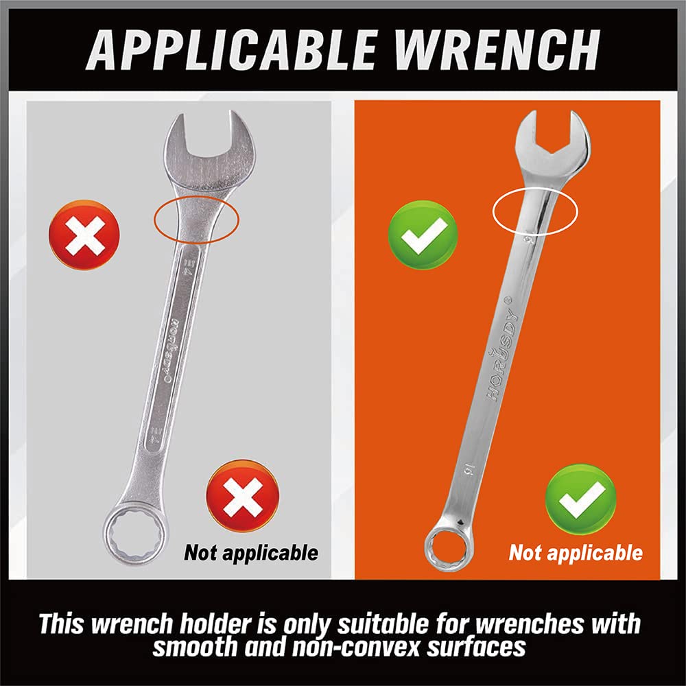 HORUSDY Magnetic Wrench Organizer, 2-Pack Magnetic Wrench Holder, SAE(1/4" - 1/16") and Metric(6mm-24mm) HORUSDY