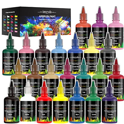imyyds Airbrush Paint, 24 Color Acrylic Airbrush Paint Set, Water Based Read-to-Spray Air Brush Painting Set, Airbrush Spray Paint Kit for Papers,