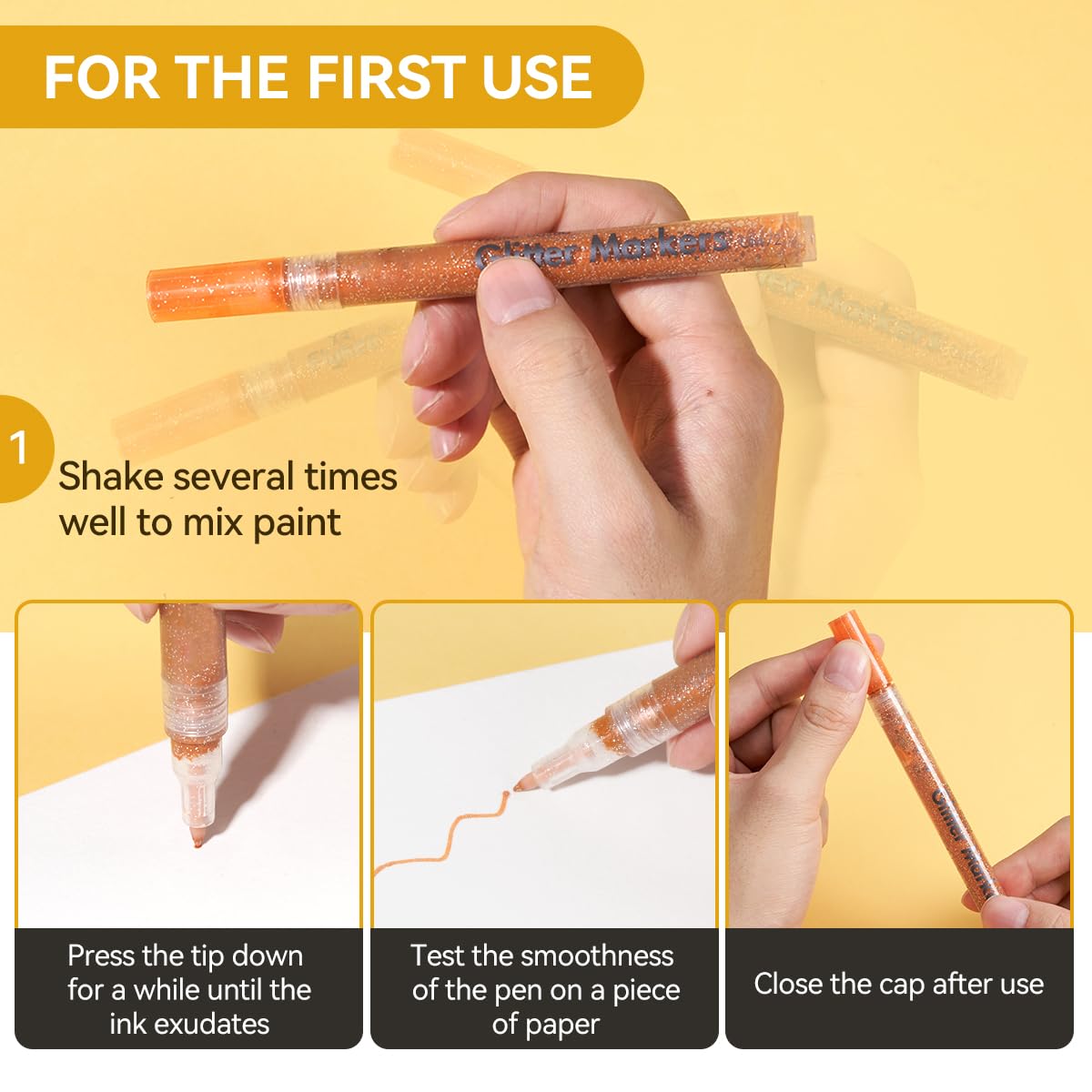 LIGHTWISH Glitter Markers 12 Colors,Sparkling Metallic Glitter Pens Water-Based Acrylic Paint Pens for Crafts Art Drawing Mug Glass Ceramic Wood LIGHTWISH