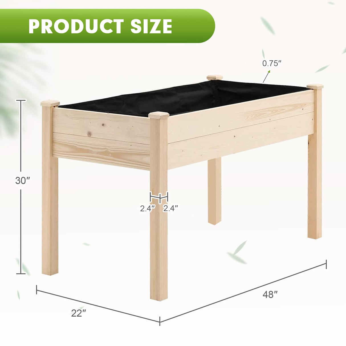 Patiomore 4 Feet Outdoor Wooden Raised Garden Bed Planter Box Kit for Vegetable and Fruit Herb Growing, Patio or Balcony Gardening, Natural Patiomore