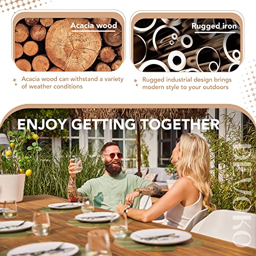 Devoko Home Acacia Wood Dining Table 6-Person Indoor Table with Iron Legs, Sandblast Finish, Natural Stained, Rustic Metal, 69 * 33 * 30 inch Devoko