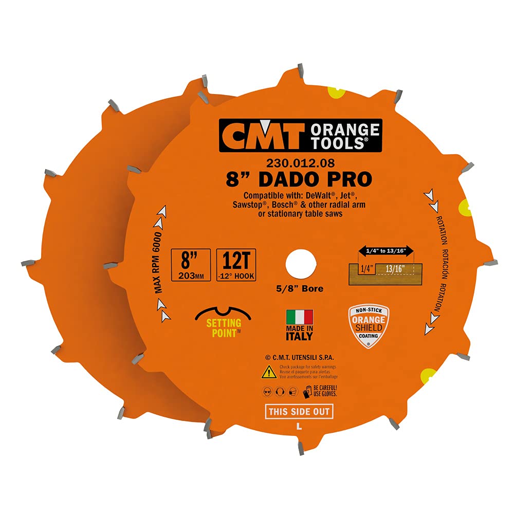 CMT 230.012.08 Dado Pro Set, 8-Inch x 12 Teeth FTG+ATB Grind with 5/8-Inch Bore CMT