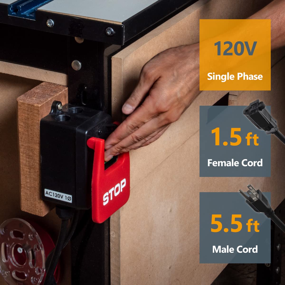 POWERTEC 71754 120V Safety Power Tool Paddle Switch w/Heavy Duty Cords, fits Table Saw, Router Table, Drill Press, Bench Saw, Band Saw POWERTEC