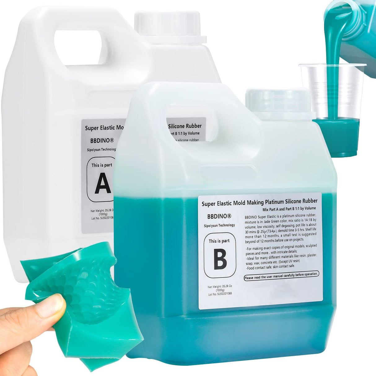 BBDINO Super Elastic Silicone Mold Making Kit, Liquid Silicone for Mold Making, Silicone Rubber Mold Making Kit 1:1 by Volume Ideal for Casting 3D BBDINO