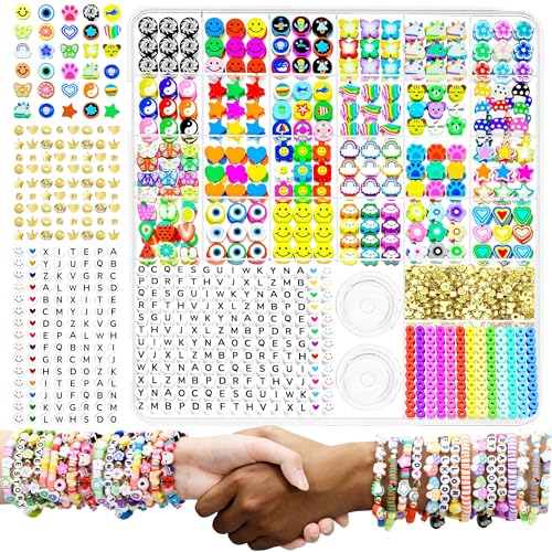 480 Pcs Fruit Flower Polymer Clay Beads, 24 Styles Trendy Cute Smiley Bead  Charms for Bracelets Jewelry Necklace Earring Making with Elastic String