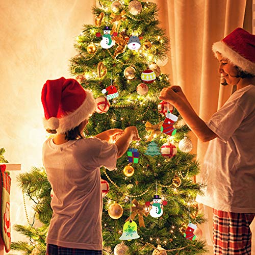 50 PCS Unfinished Wooden Christmas Ornaments DIY Christmas Wooden Slices with 50 Jingle Bells for Crafts Christmas Hanging Decorations?10 Shapes? Pseutio