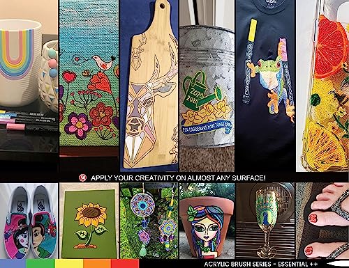 36 Flexible Brush Tip Acrylic Paint Pens Markers Set 1-7mm Line for Rock Painting, Brush Lettering, Scrapbooking, Glass, Mugs, Wood, Metal, Canvas, TOOLI-ART