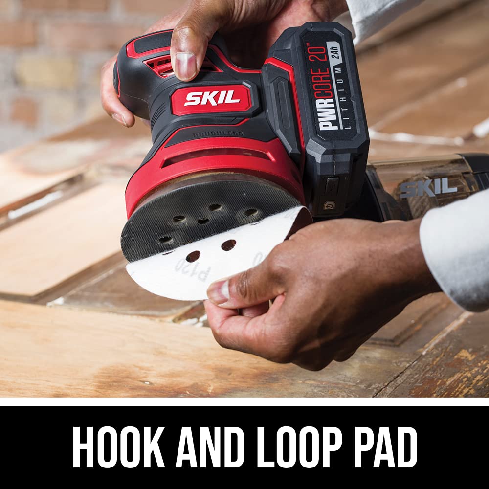 SKIL PWRCore 20 Brushless 20V 5-Inch Random Orbital Sander, Includes 2.0Ah Lithium Battery and PWRJump Charger - SR660302 Skil