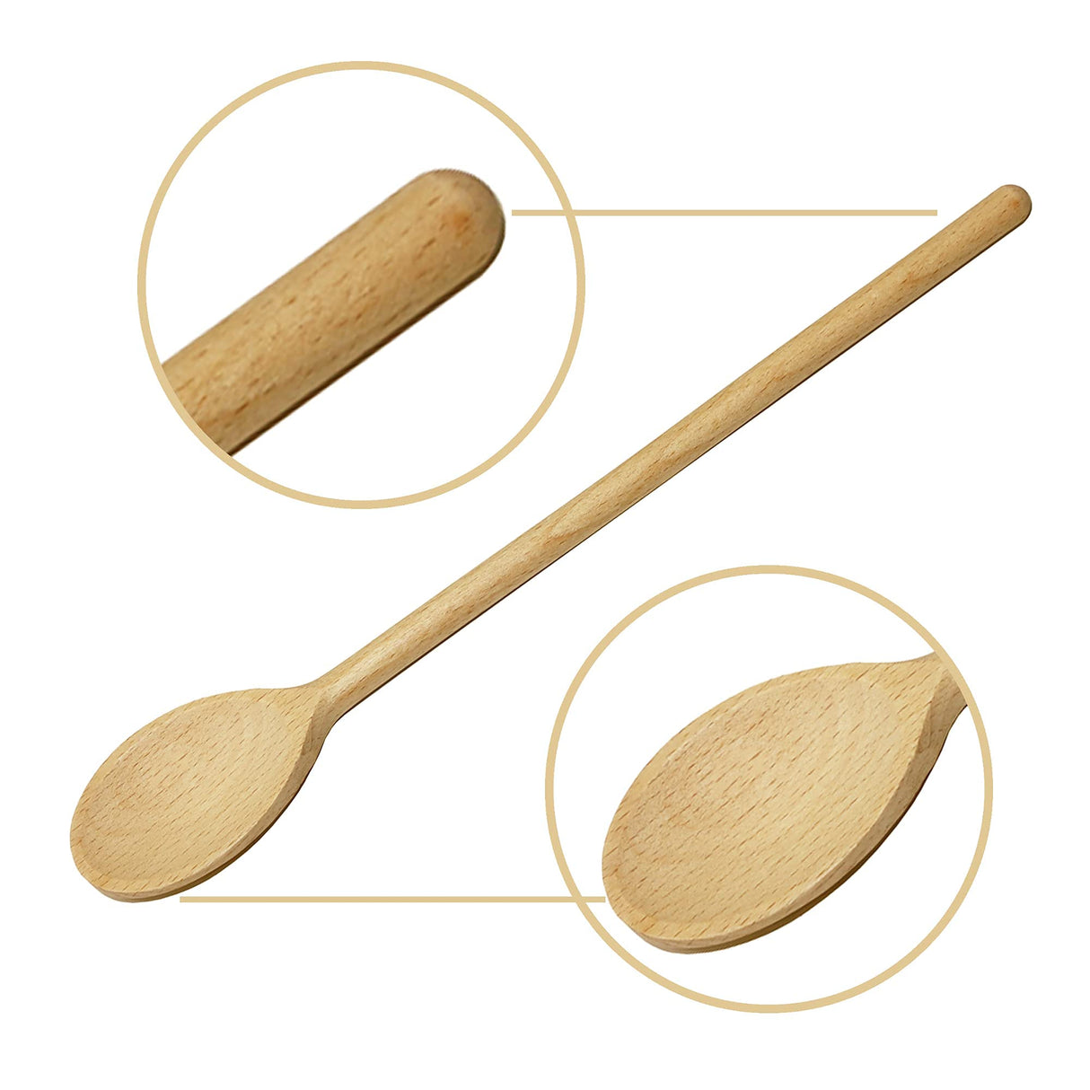 BICB Oval Wooden Spoons for Cooking, Pack of 6 (12-Inch Long) Solid Natural Beechwood Cookware for Stirring, Mixing, Tasting, Serving Food, Craft, BICB