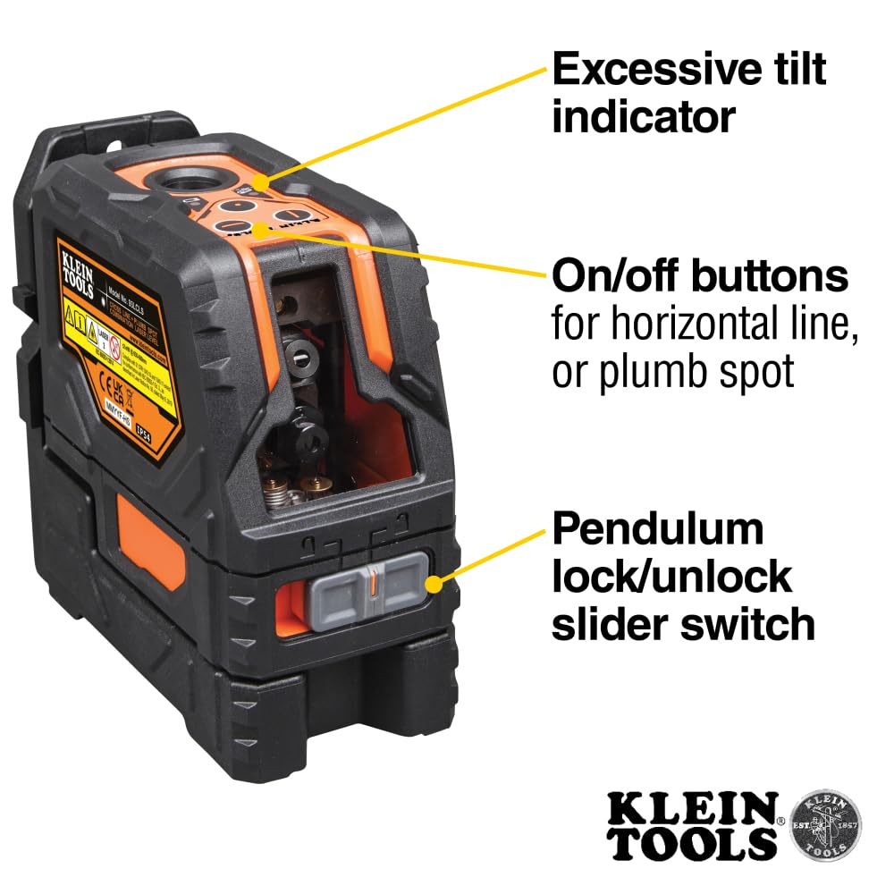 Klein Tools 93LCLS Laser Level, Self Leveling, Cross Line Level with Plumb Spot and Magnetic Mounting Clamp Klein Tools