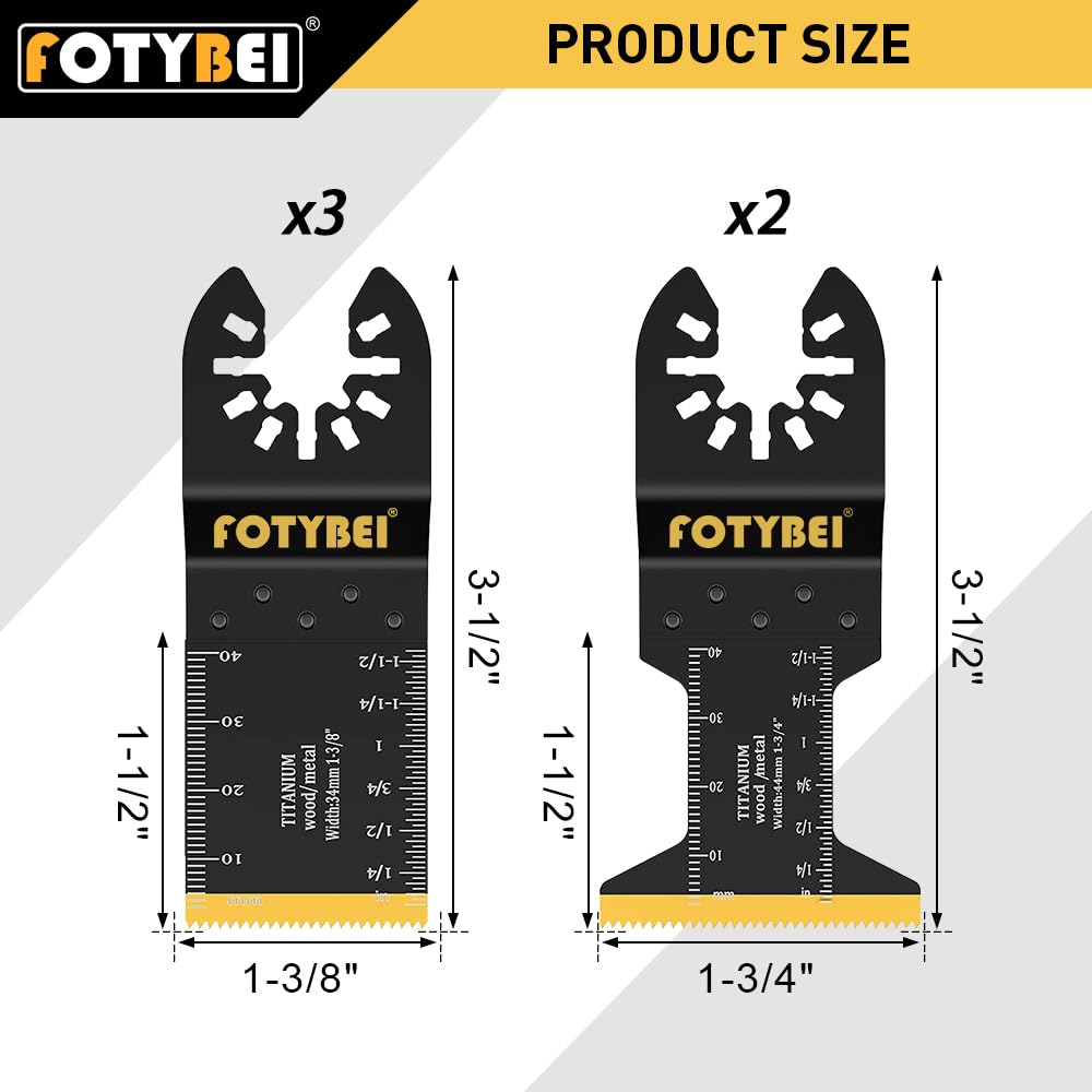 FOTYBEI 5PCS Titanium Oscillating Multi Tool Blades, Oscillating Saw Blades for Wood Metal Plastic Nails Cutting, Fit Dewalt Bosch Milwaukee Makita FOTYBEI