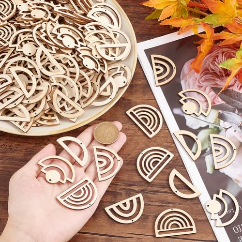PH PandaHall 200PCS Unfinished Wood Blanks Charms 4 Style DIY Rainbow Earrings Pendants Wood Earring Findings for Earring Necklace Jewelry DIY Craft PH PandaHall